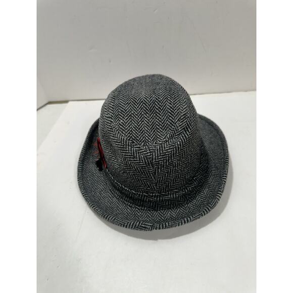 Capas Headwear Tweed Black White Gray Godfather Hat 7 1/8 Red Feather Gorgeous - Picture 6 of 11